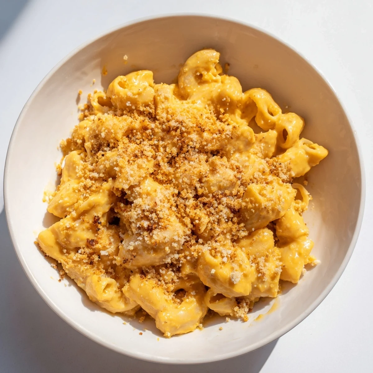 A close-up view of the golden Vegan Butternut Squash Mac and Cheese, ready to be devoured.