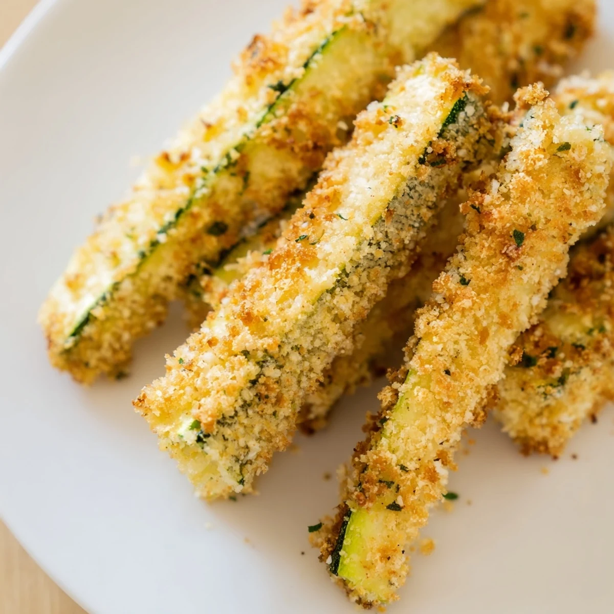 Freshly baked Crispy Zucchini Fries with Parmesan arranged in a single layer, ready to be dipped in marinara sauce.