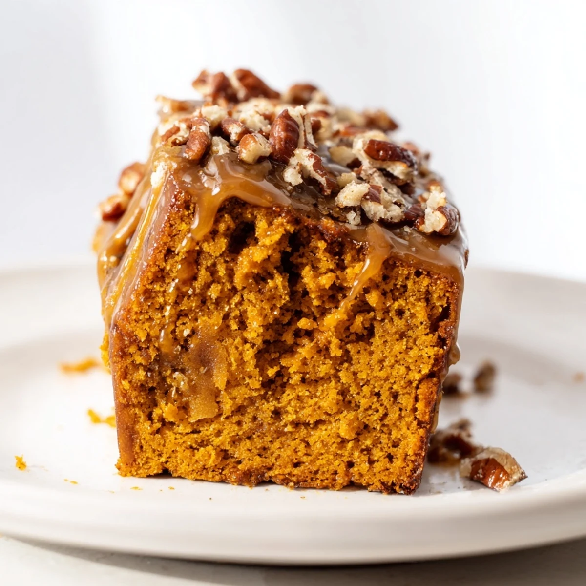 Golden crusted Spiced Pumpkin Latte Loaf Cake beside a steaming mug, ready for autumn snacking.