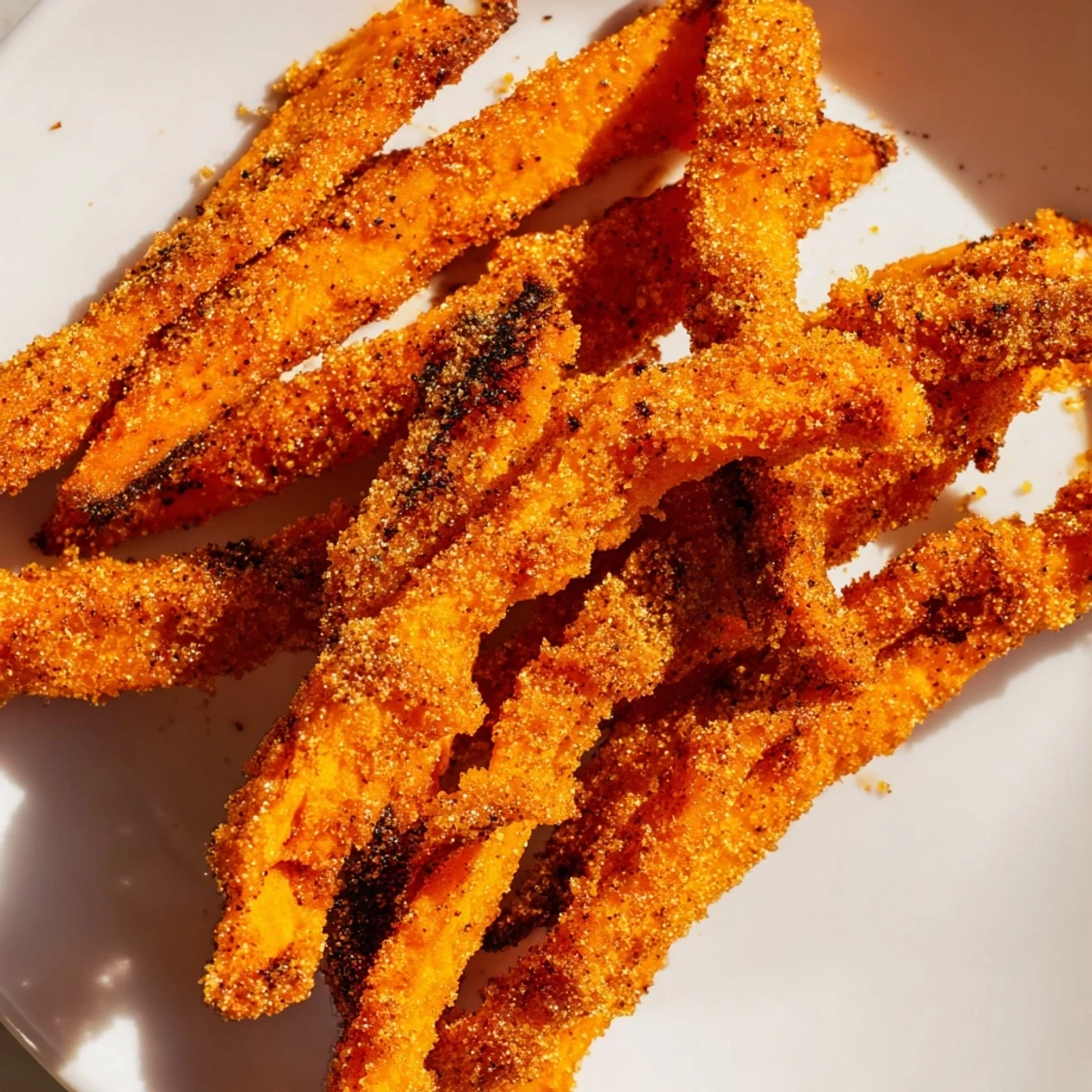 Freshly cooked Crispy Air Fryer Sweet Potato Fries with a crunchy exterior and soft fluffy centers