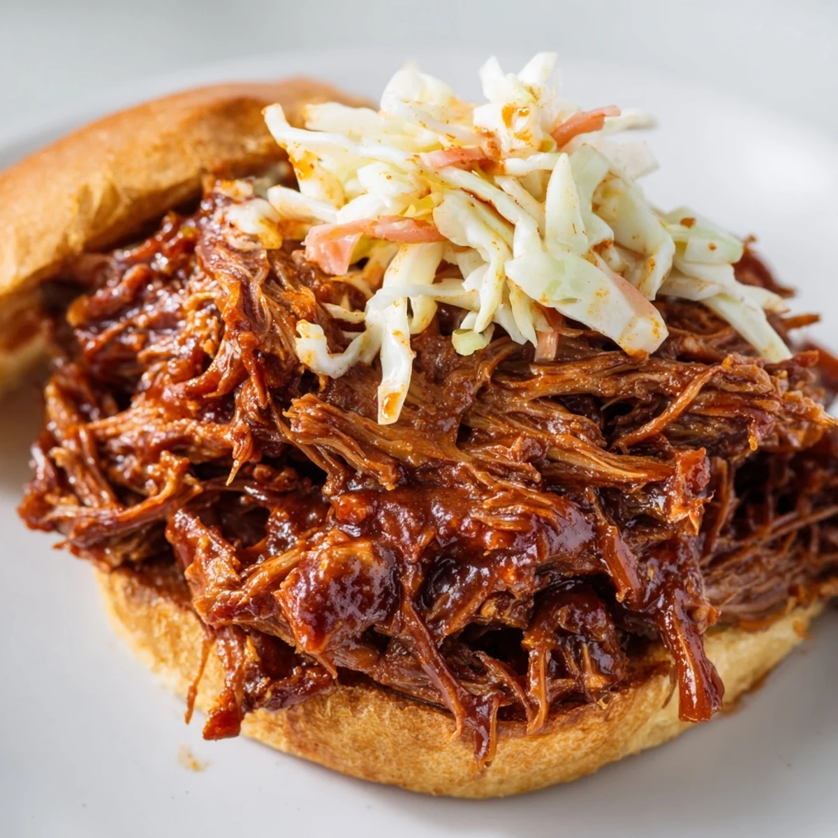 Tender shredded beef simmered in barbecue sauce, ready to serve for a crowd.