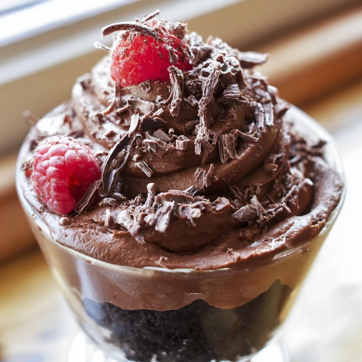 Rich Chocolate Dessert Cup featuring velvety mousse on a buttery crust, ready to enjoy chilled.