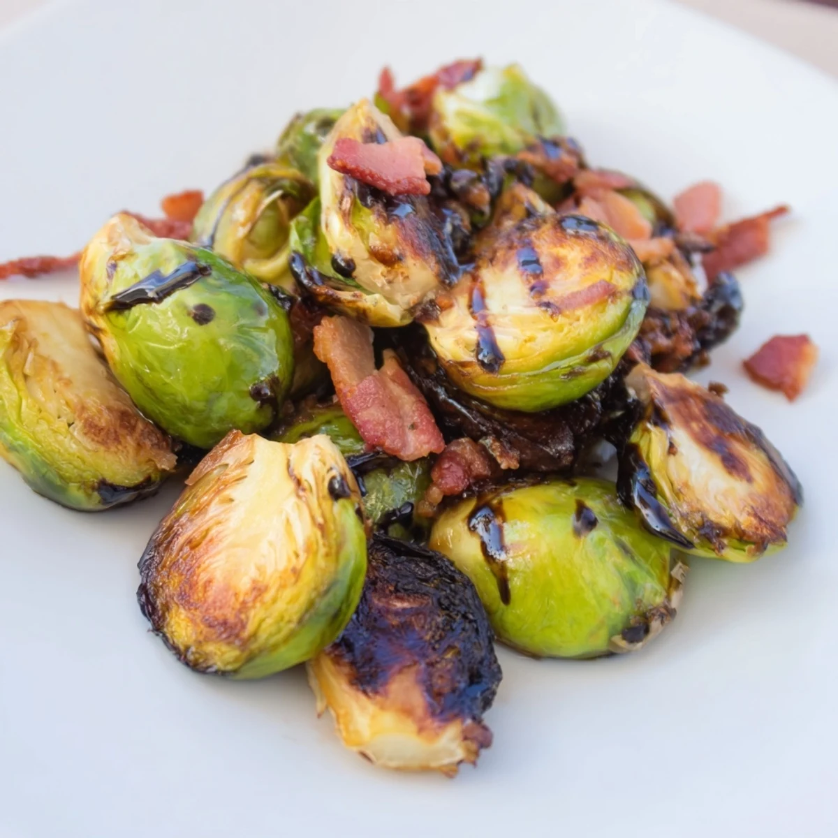 Freshly roasted Brussels sprouts with smoky turkey bacon tossed in olive oil and garlic powder.