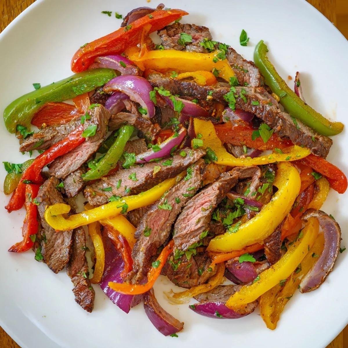 Sizzling Sheet Pan Steak Fajitas with charred bell peppers, onions, and tender beef slices ready for warm tortillas.