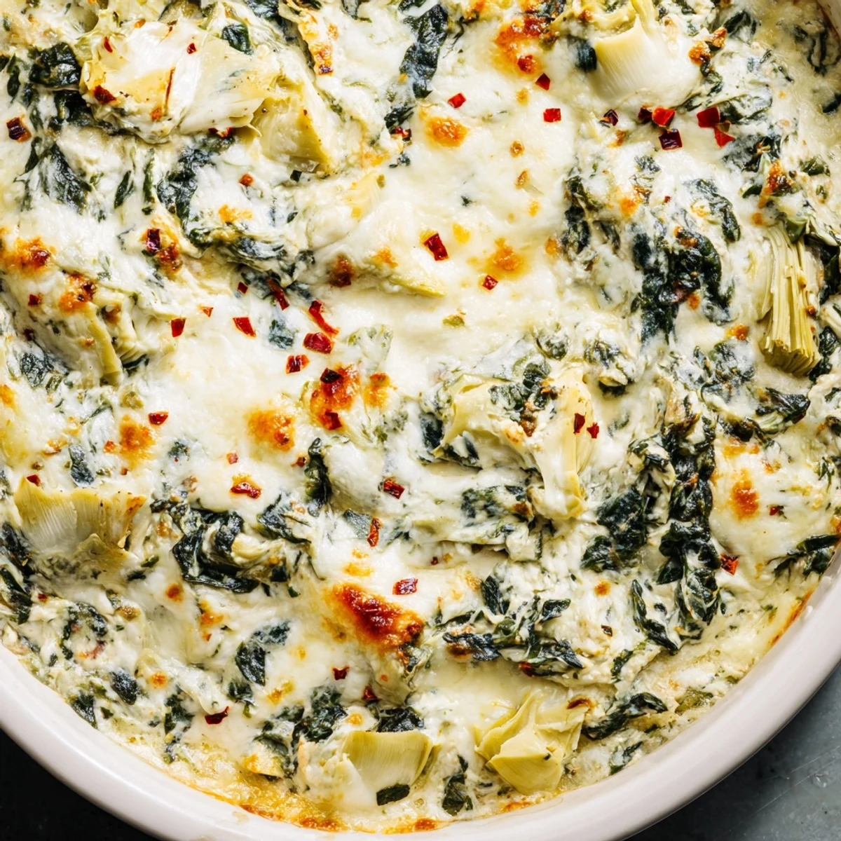 Bubbly Warm Spinach and Artichoke Dip with Crudités plated for an easy appetizer spread.