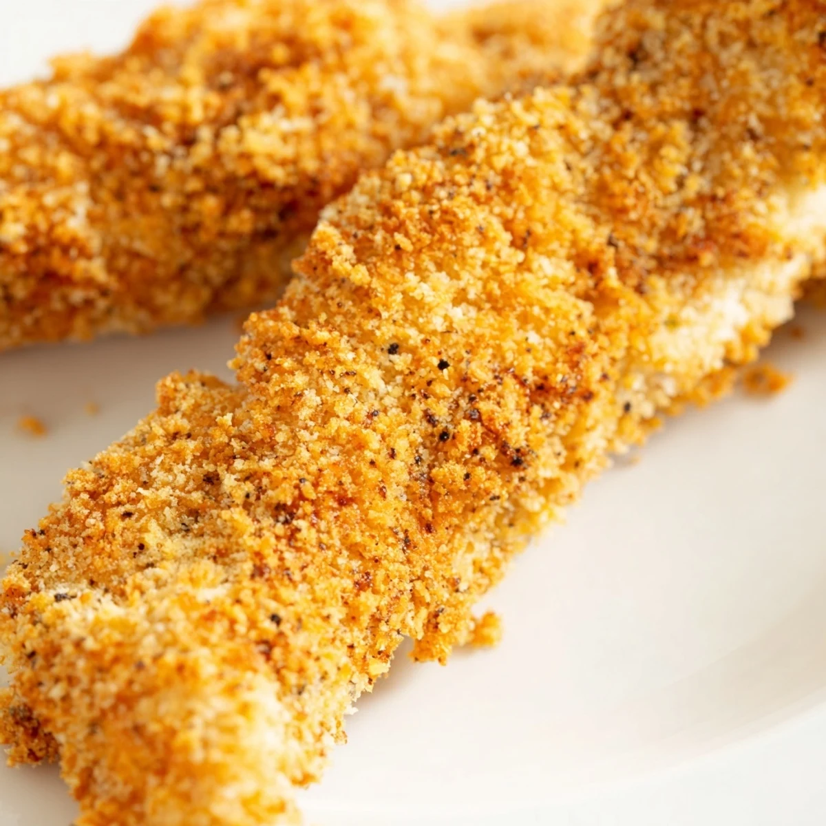 Golden-brown Crispy Air Fryer Chicken Tenders with Ketchup arranged on a rustic plate.
