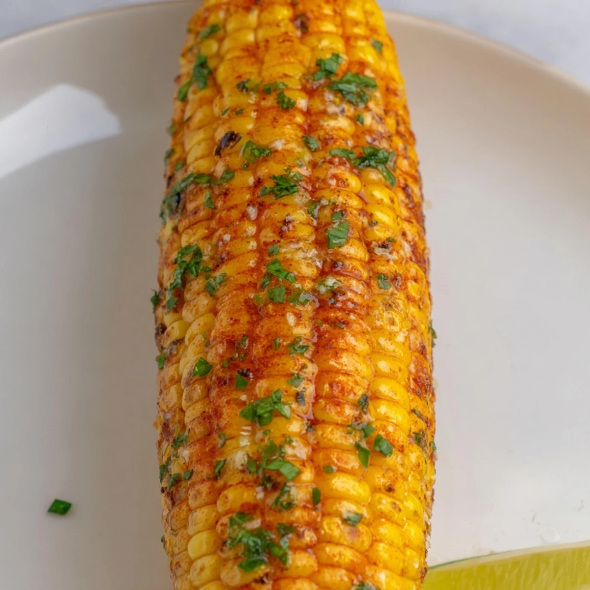 Tender, smoky Cajun Spiced Roasted Corn on the Cob glistens with buttery spice, served hot alongside charred lime wedges.