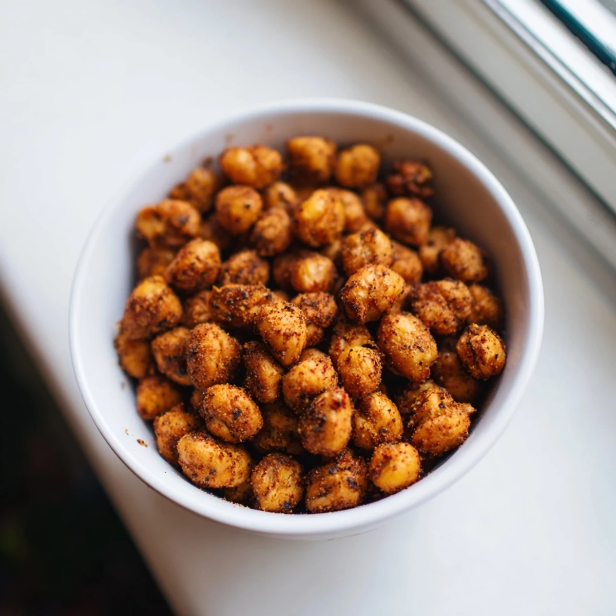 Golden, crispy Crispy Air Fryer Chickpeas with Cumin glisten with olive oil, perfectly seasoned for a healthy, crunchy snack.