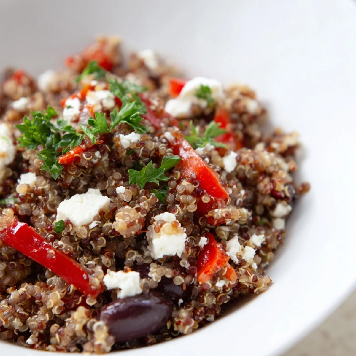 Mediterranean Quinoa Salad with feta and olives, perfect for a light lunch or picnic side.