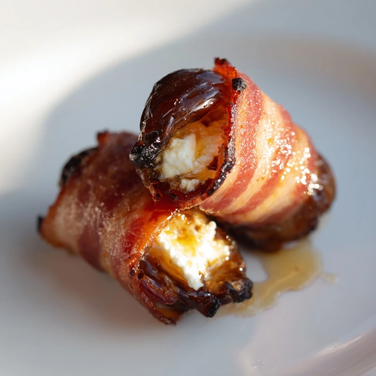 Crispy Beef Bacon Wrapped Dates with Goat Cheese feature Medjool dates stuffed with creamy cheese, baked to a crunchy finish, ideal for parties or elegant gatherings.