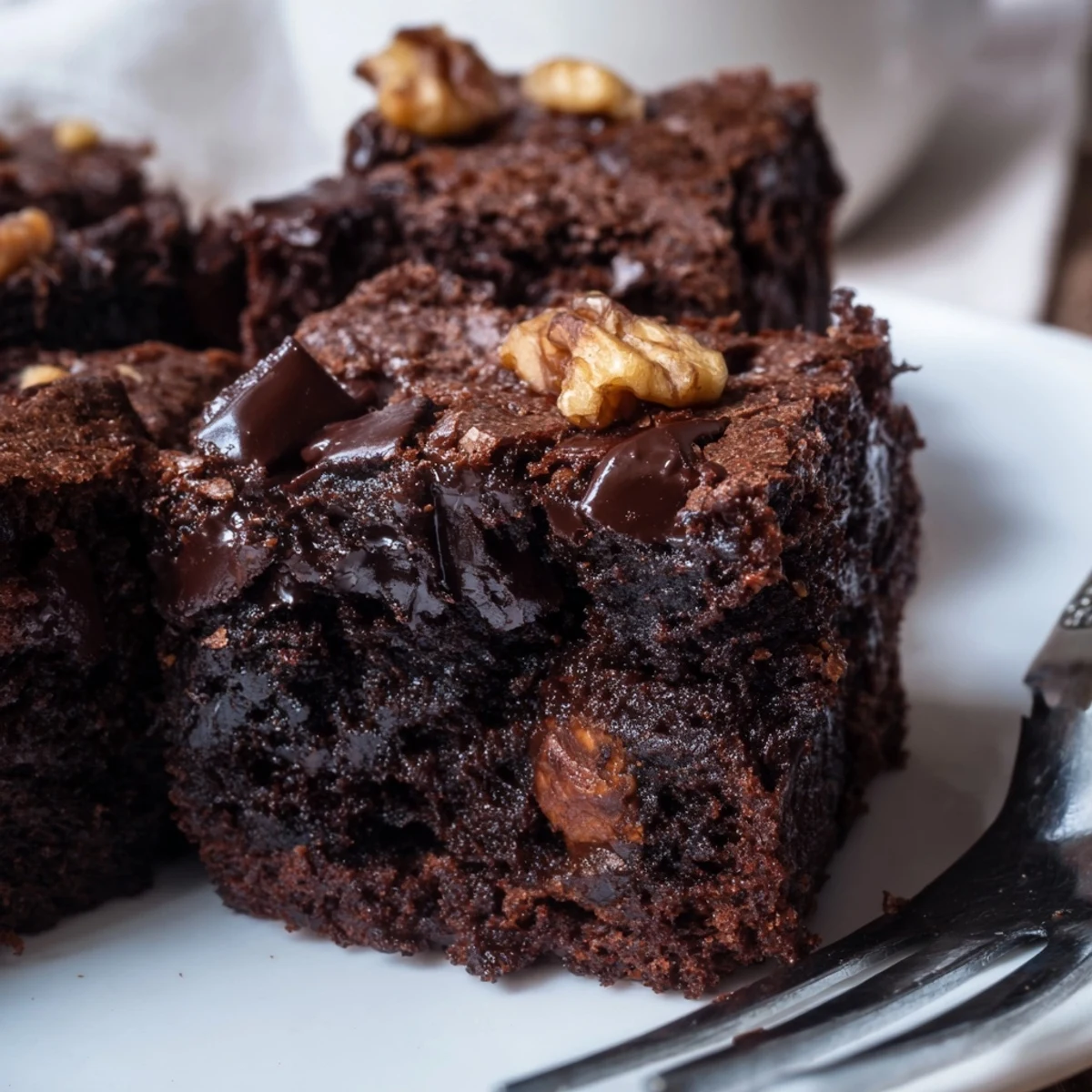 Gluten-Free Almond Flour Brownies dusted with powdered sugar, served on a rustic wooden board for a cozy dessert.