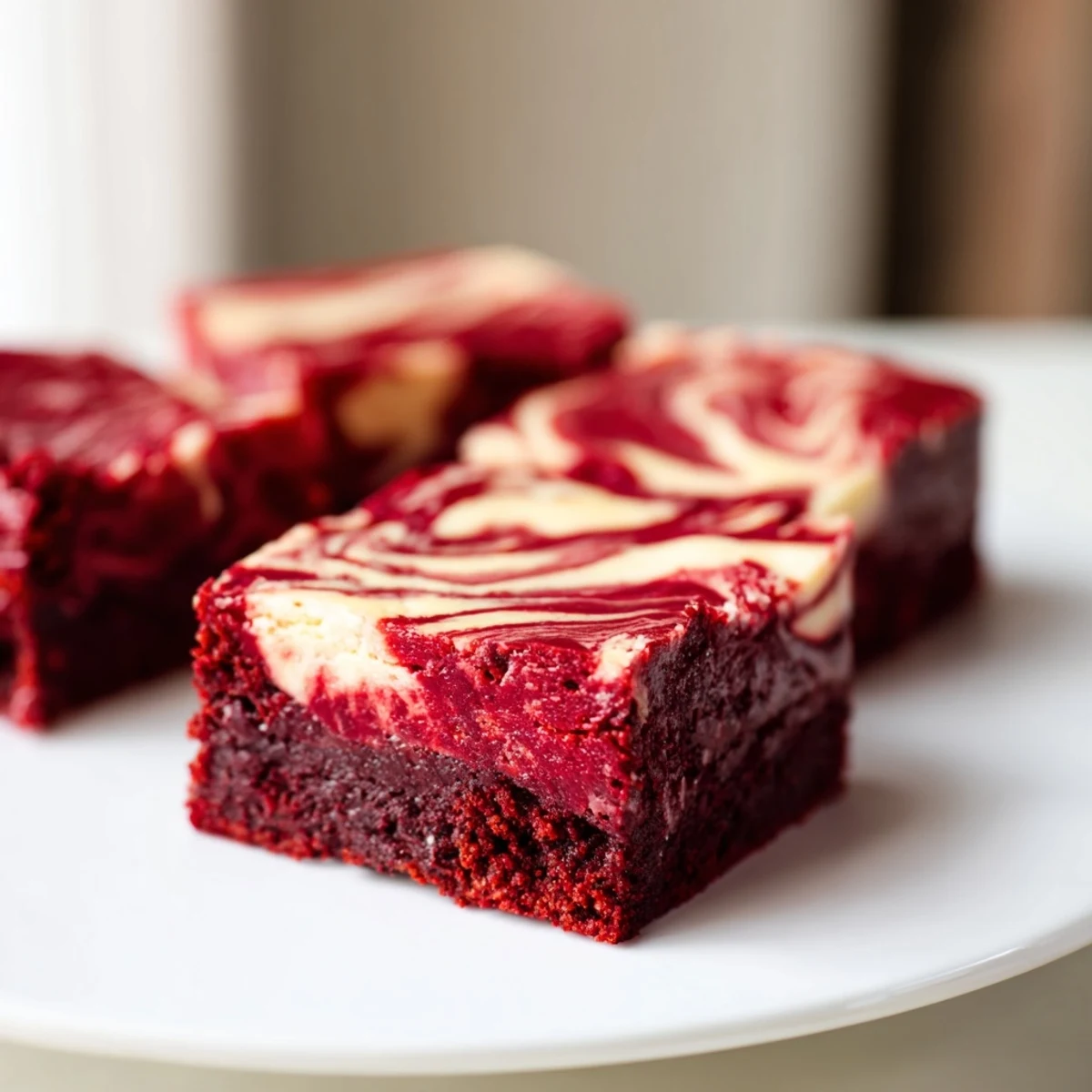 Freshly baked Red Velvet Brownies with Cheesecake Swirl showcase a vibrant marbled pattern and fudgy texture.