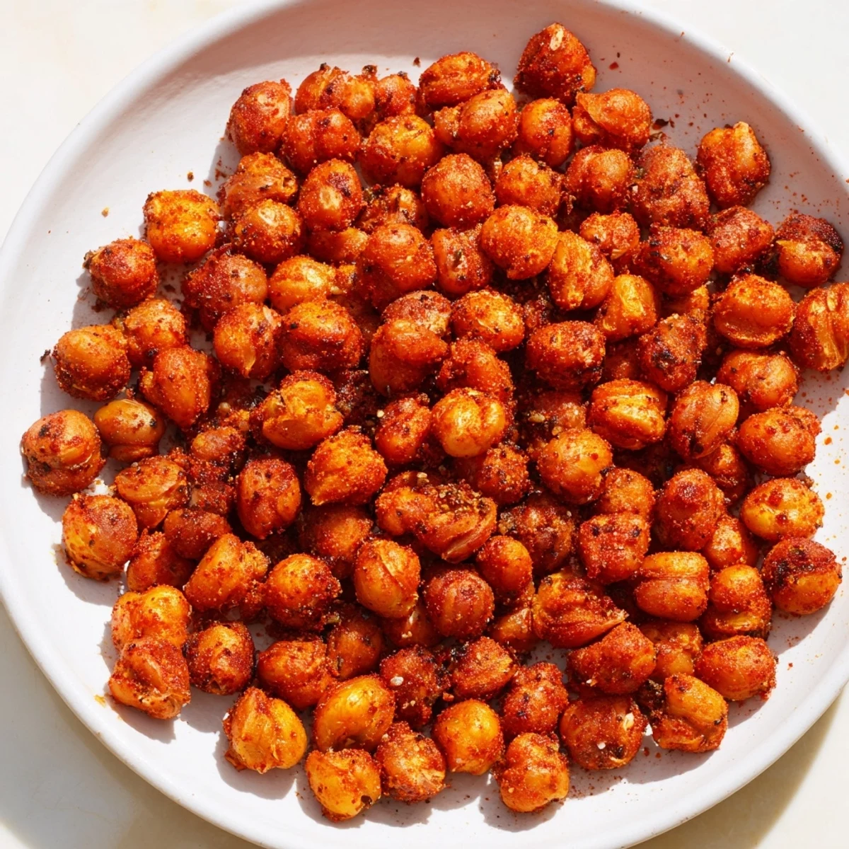 Golden-brown Cajun Spiced Roasted Chickpeas cooling on a parchment-lined tray for maximum crunch.