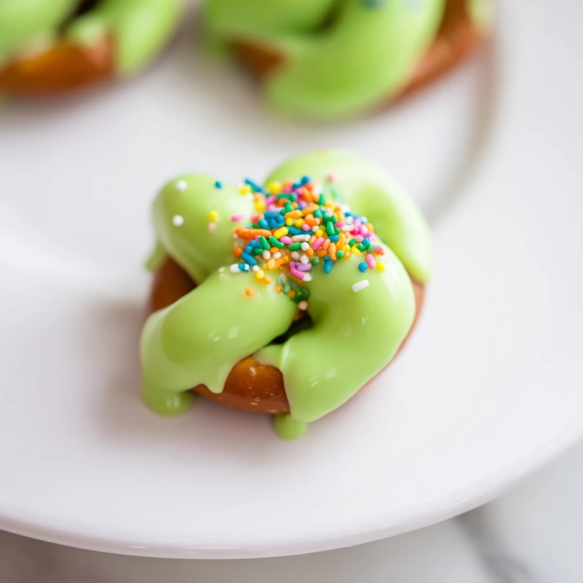 Enjoy sweet-and-salty pretzel treats with vibrant green chocolate drizzle, a colorful snack for St. Patrick’s Day or family gatherings.