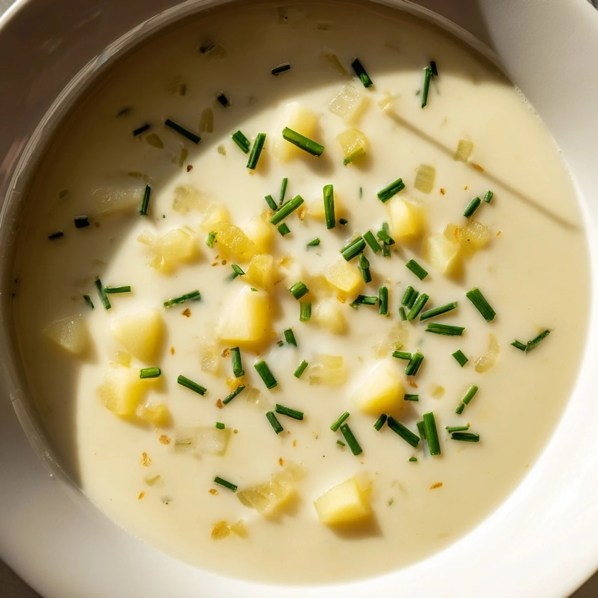 Rich, velvety creamy potato and leek soup served warm as a comforting vegetarian main.