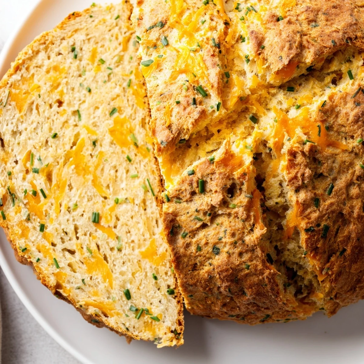 A rustic, cheesy loaf of Savory Herbed Cheddar Irish Soda Bread perfect with soup or stew.