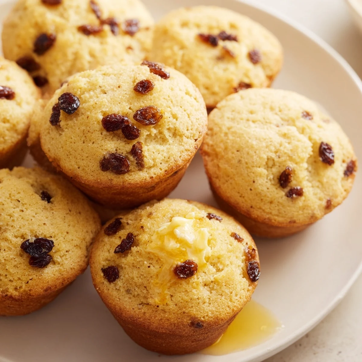 Freshly baked Mini Irish Soda Bread Muffins offer a tender crumb and buttery aroma on a rustic wooden serving board.