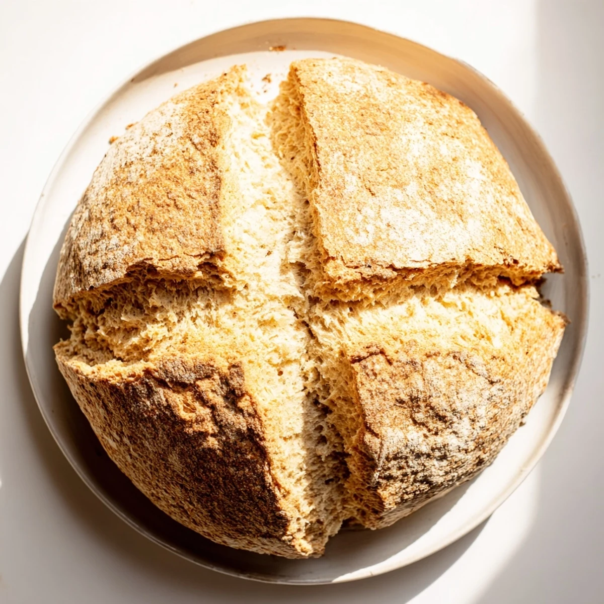 Serving suggestion for Authentic 4-Ingredient Irish Soda Bread, paired with salted butter and jam on a cozy breakfast table.