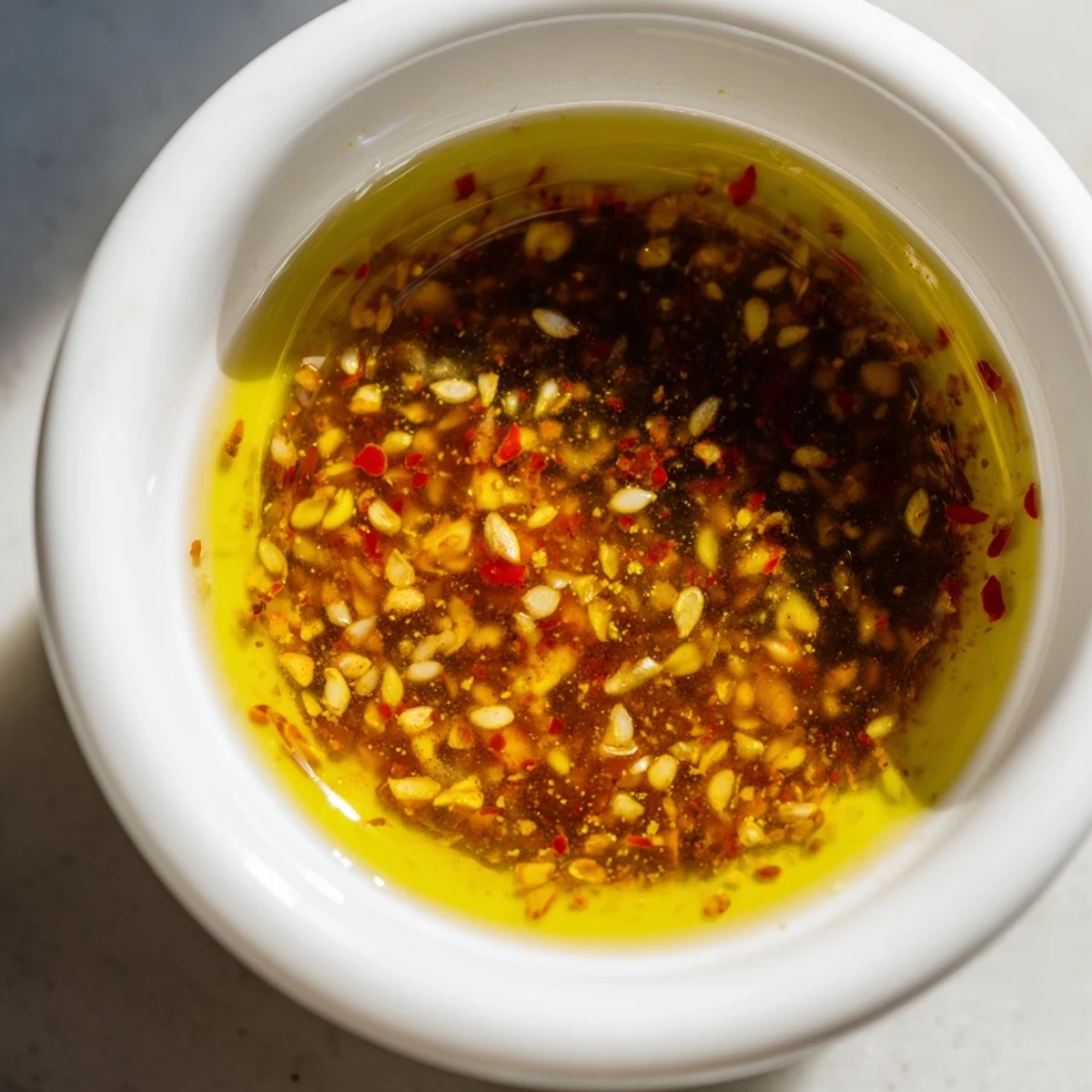 A glass jar of Best Asian Coleslaw Dressing ready to toss with slaw.