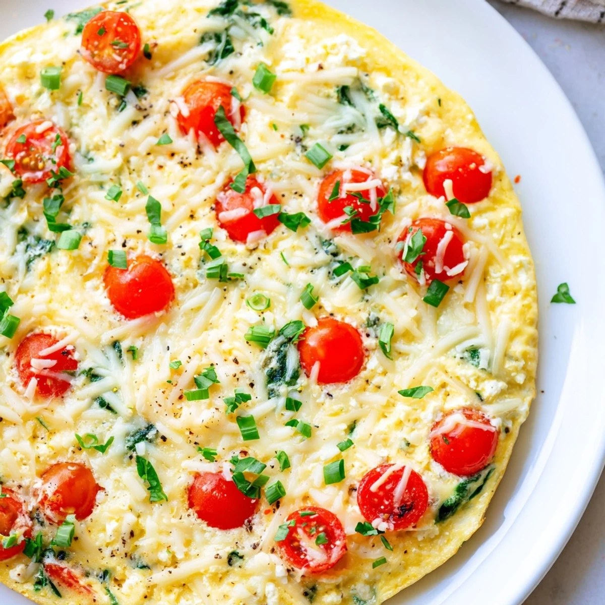 A sliced wedge of Simple Cottage Cheese Frittata on a white plate, showcasing fluffy eggs and tender vegetables, perfect for a healthy dinner.