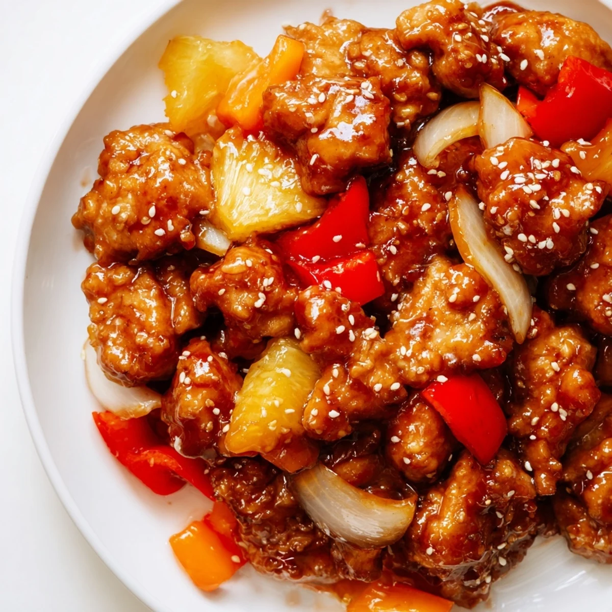 Savory Slow Cooker Hawaiian Pineapple Chicken served over fluffy rice and garnished with green onions and sesame seeds.