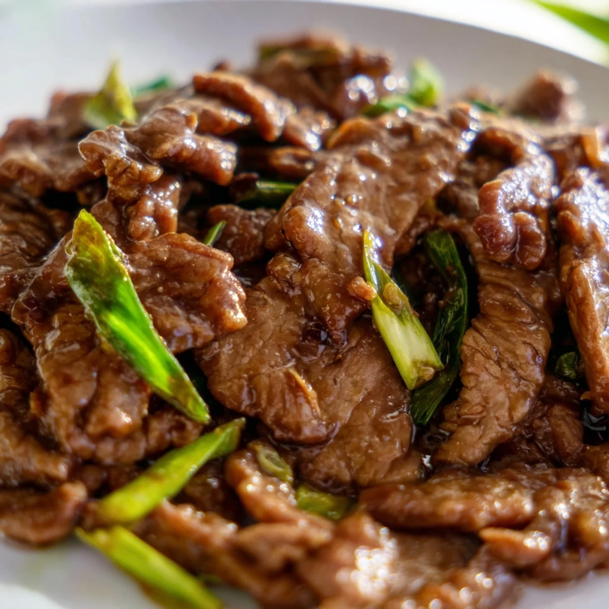 Steam rises from Ultimate Slow Cooker Mongolian Beef as tender beef in a thick glaze sits beside fluffy jasmine rice and veggies.