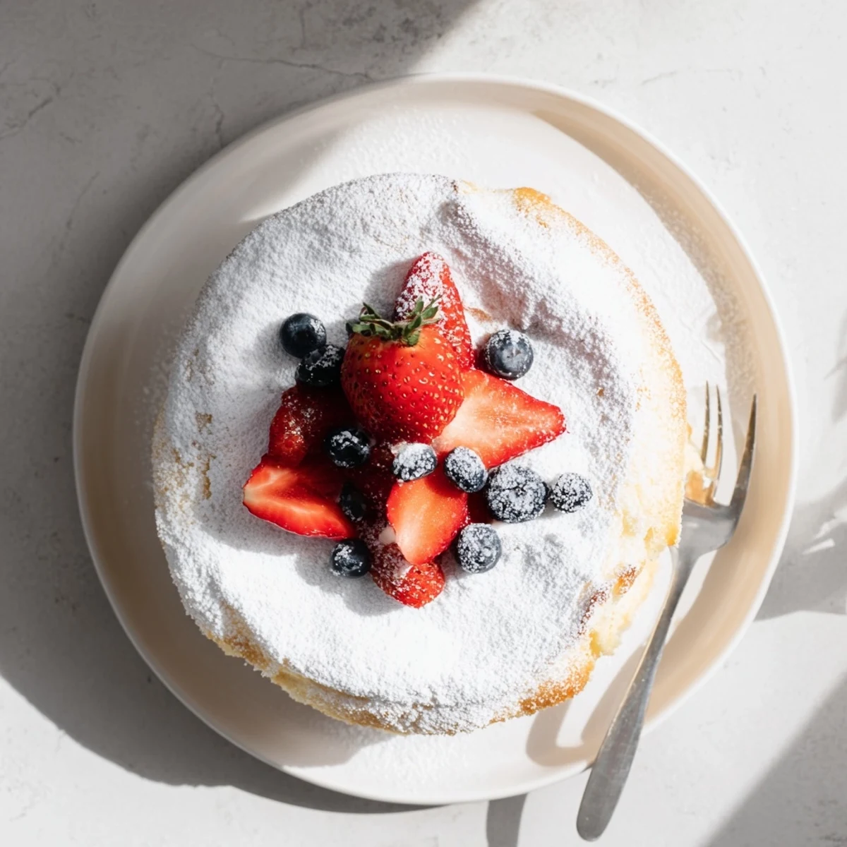 Fluffy Yogurt Cloud Cake served with juicy raspberries and a mint garnish on a rustic plate.