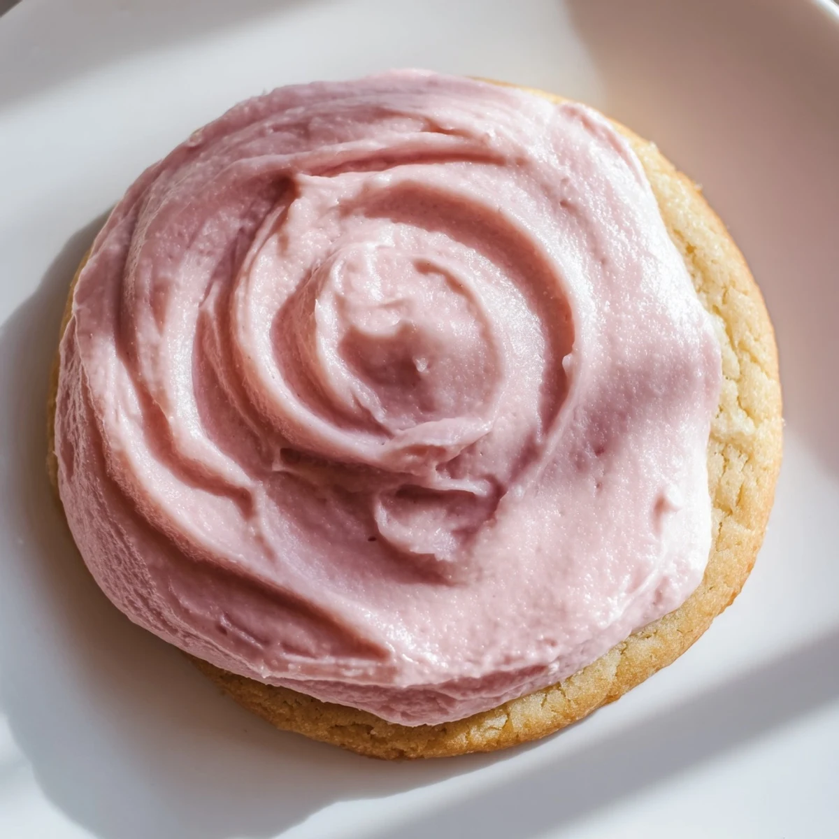 One large Crumbl Sugar Cookie with a swirled pink almond frosting topping sits on a wire cooling rack.
