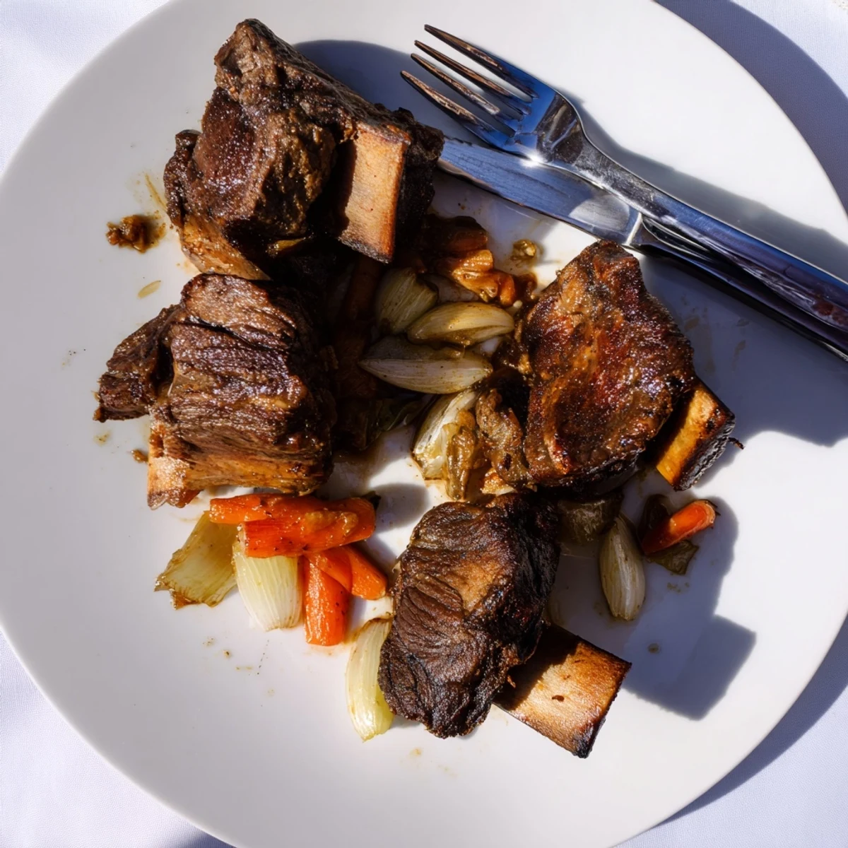 Tender Maple Bourbon Glazed Short Ribs ready to serve, garnished with thyme for a family dinner.