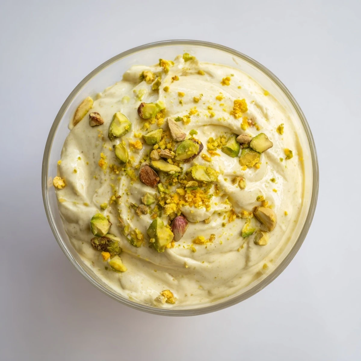 Smooth Lebanese Date Orange Blossom Mousse with airy texture and a sprinkle of chopped pistachios garnish