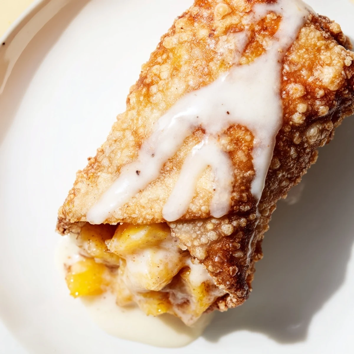 Crispy golden Peach Cobbler Egg Rolls dusted with powdered sugar on a rustic board.  