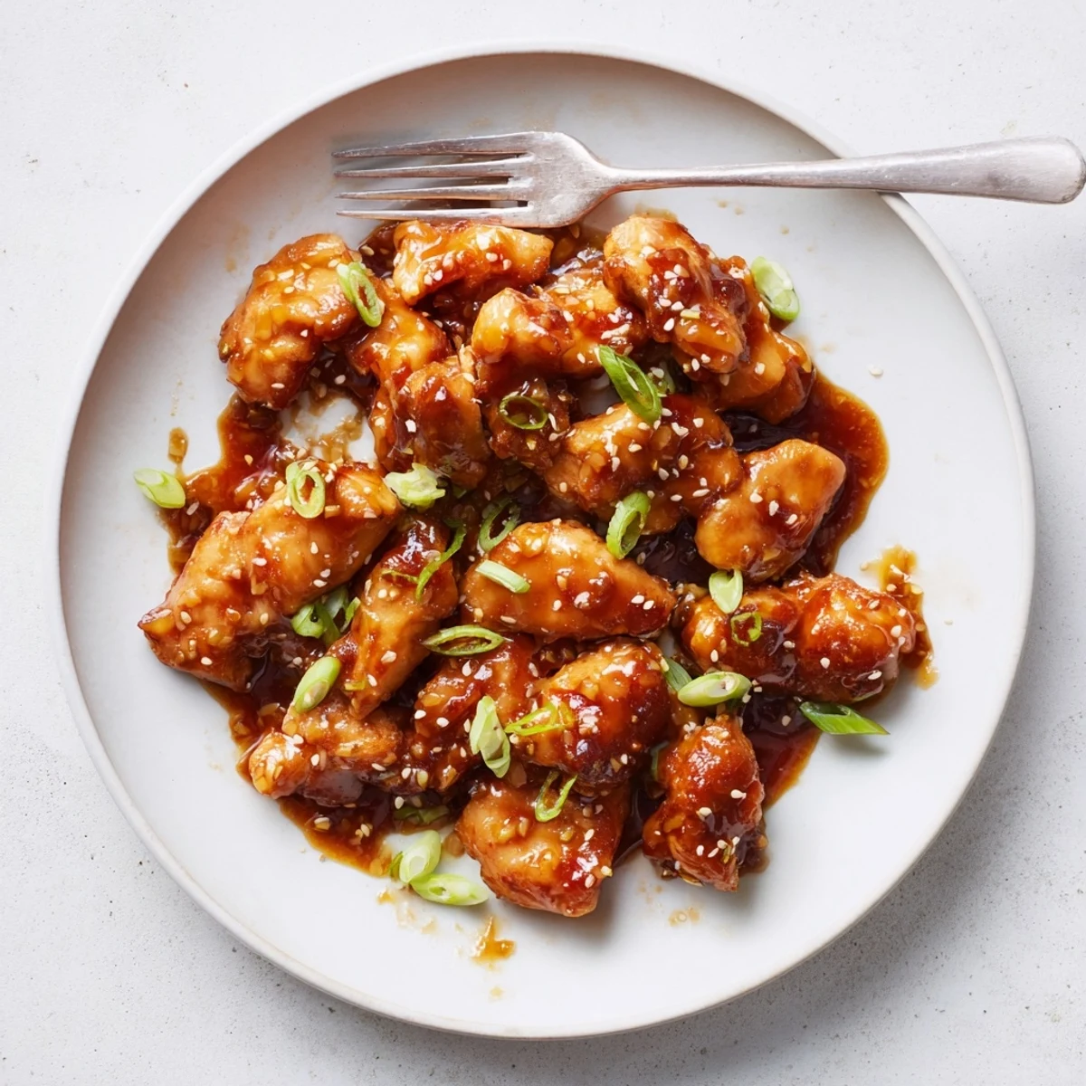 Tender Crock Pot Huli Huli Chicken garnished with green onions and toasted sesame seeds