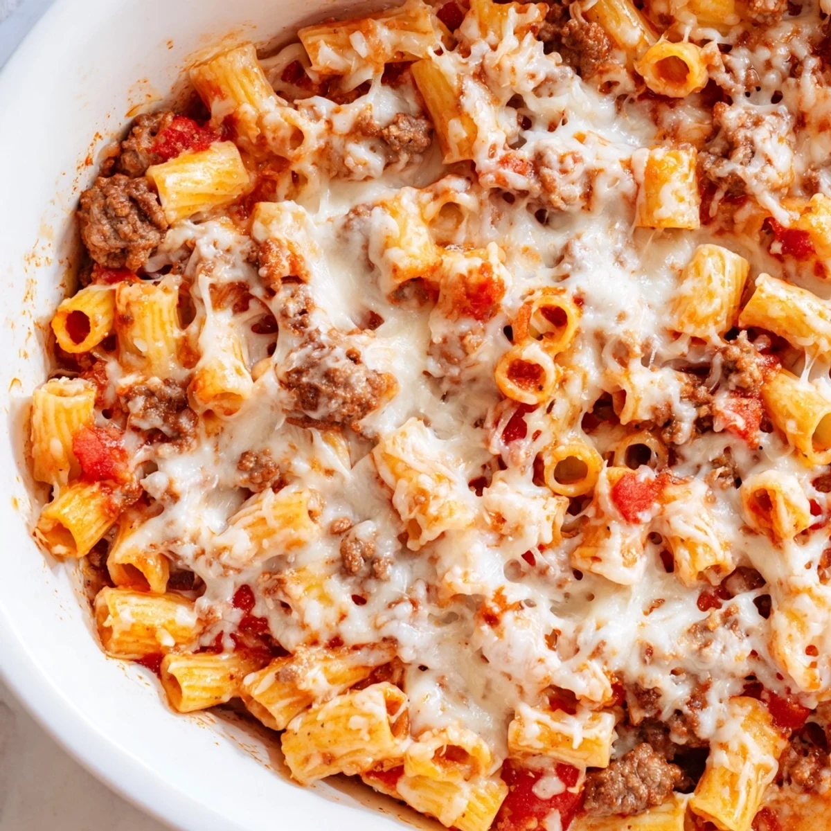 Bubbling beefaroni casserole with savory beef, tender pasta, and golden cheesy crust perfect for family dinner