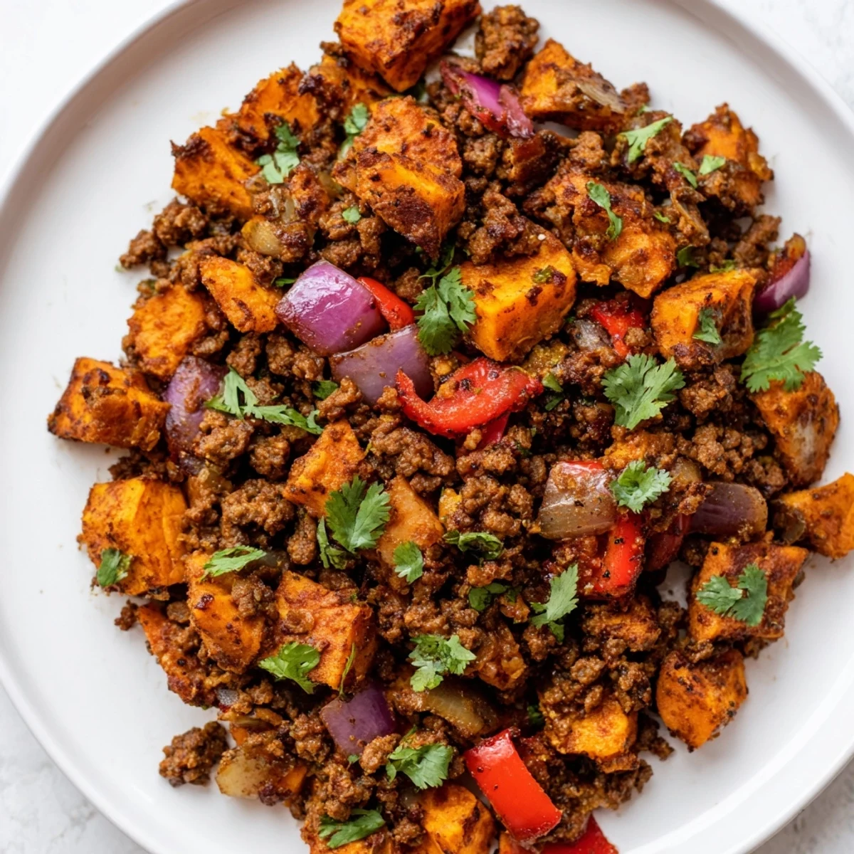 One-pan Southwest ground beef and sweet potato skillet featuring tender vegetables and bold spices