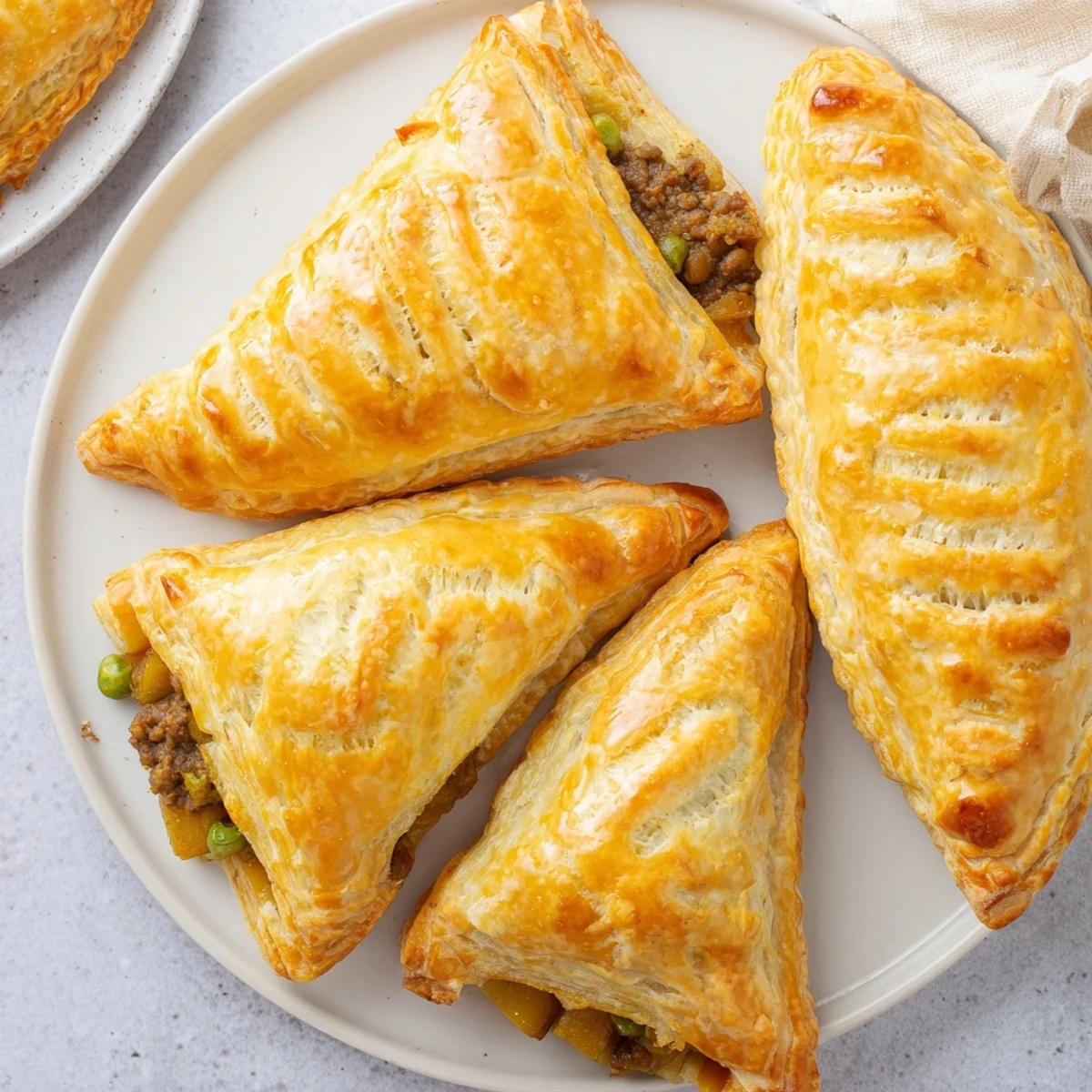 Golden baked curry puffs with beef featuring flaky pastry and savory spiced filling