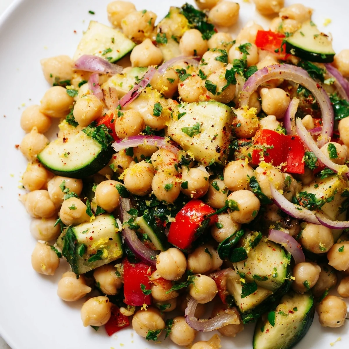 Vibrant one-pan chickpea lemon skillet garnished with parsley and lemon wedges