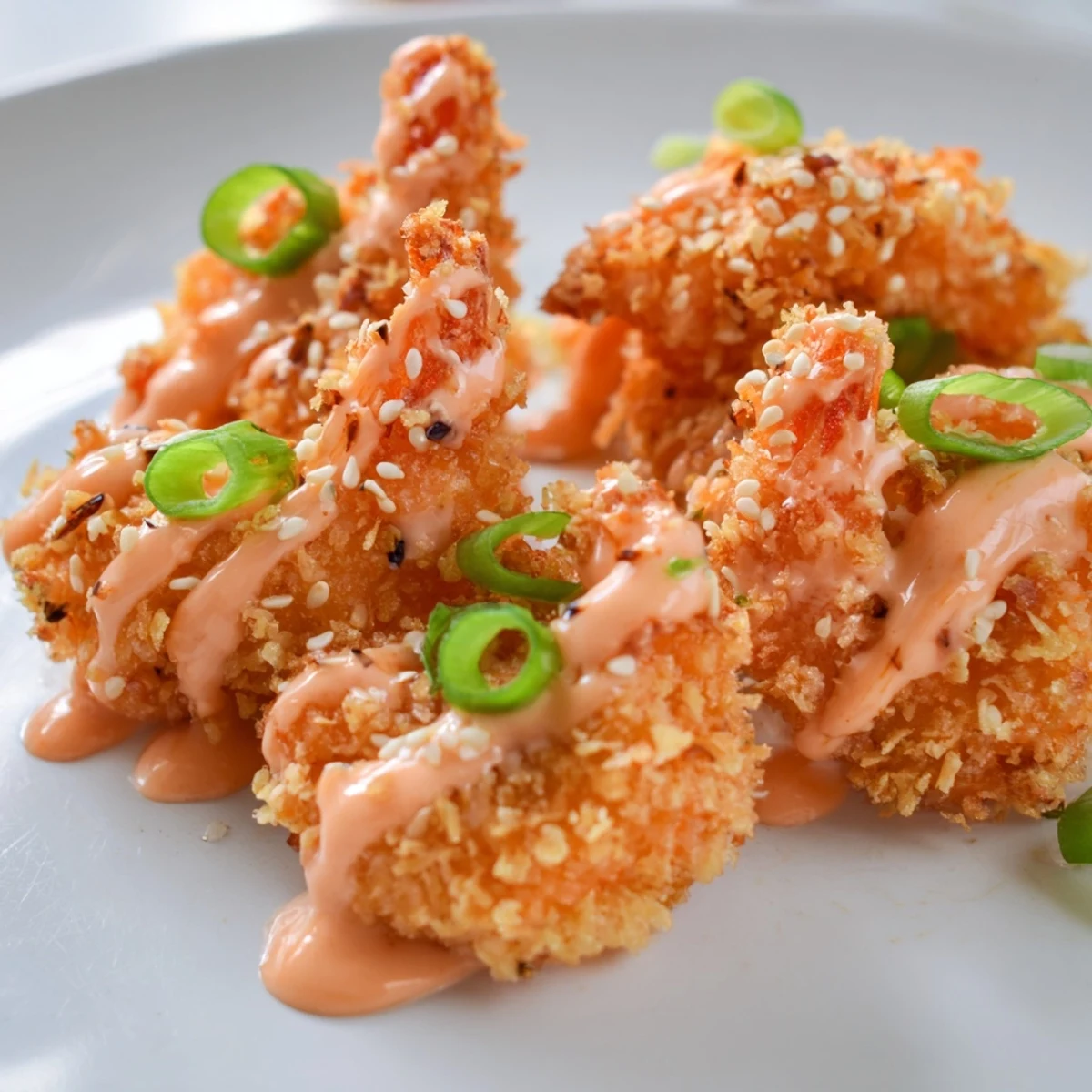 Appetizer platter of Bang Bang Shrimp tossed in sweet chili Sriracha mayonnaise glaze
