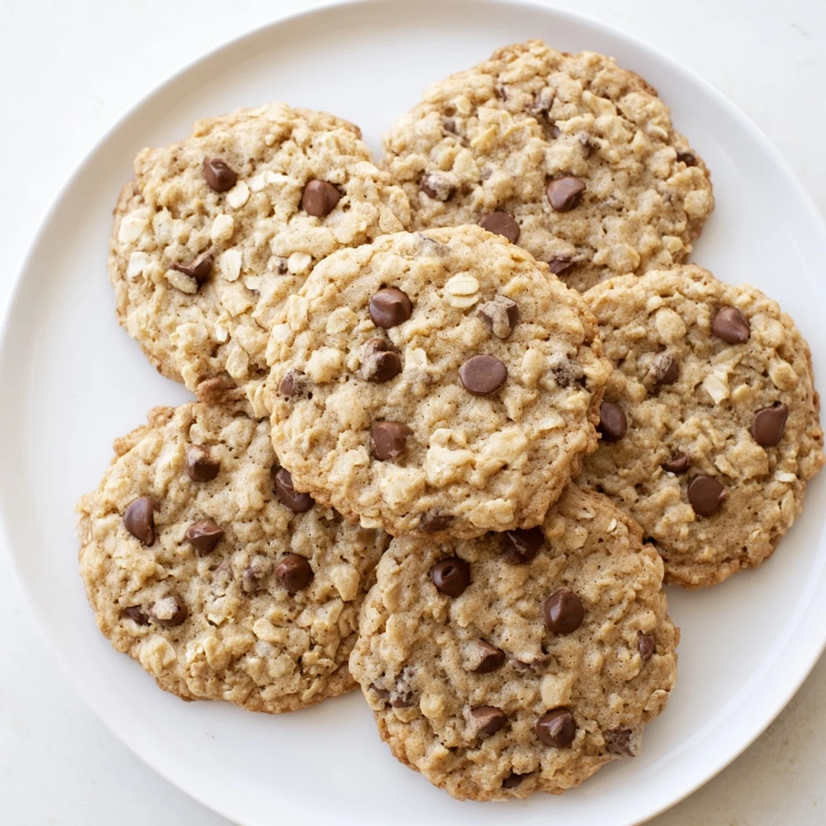 Chewy homemade oatmeal chocolate chip cookies fresh from the oven with a glass of milk
