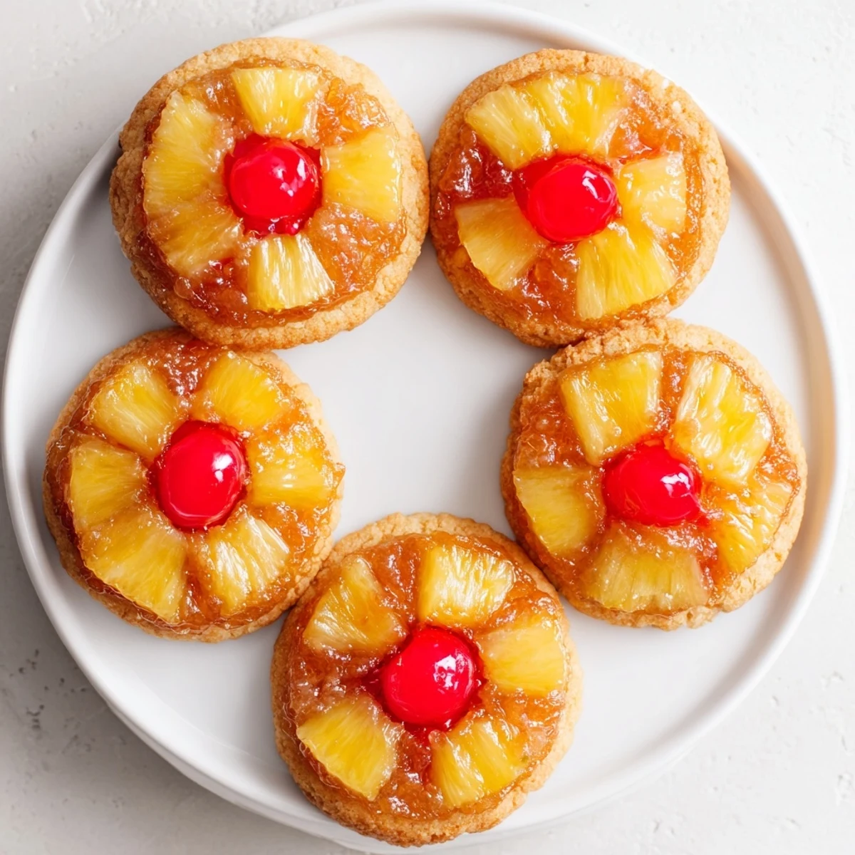 Soft baked pineapple upside down sugar cookies featuring buttery brown sugar glaze and juicy pineapple chunks