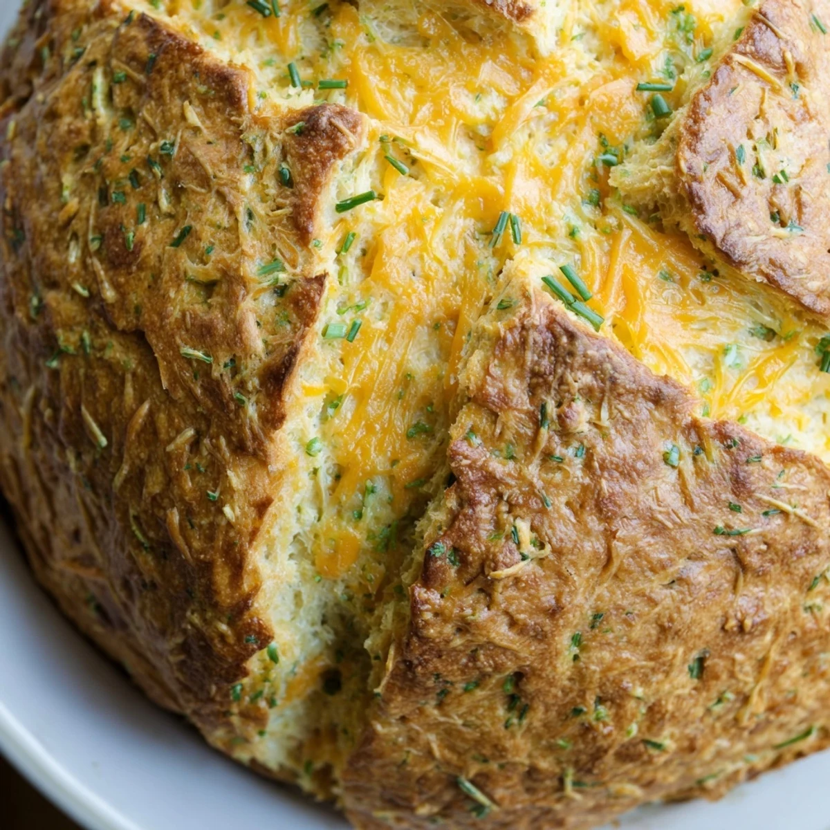 Warm rustic slice of cheddar and herb soda bread melting with melted butter