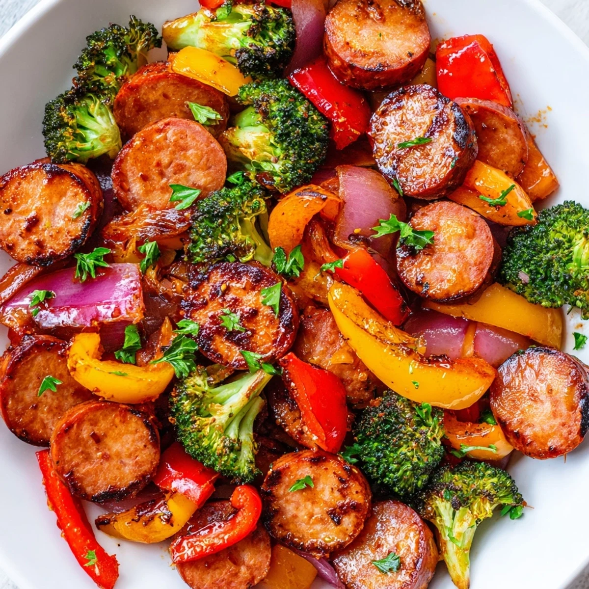 One Pan Honey Garlic Kielbasa Veggies