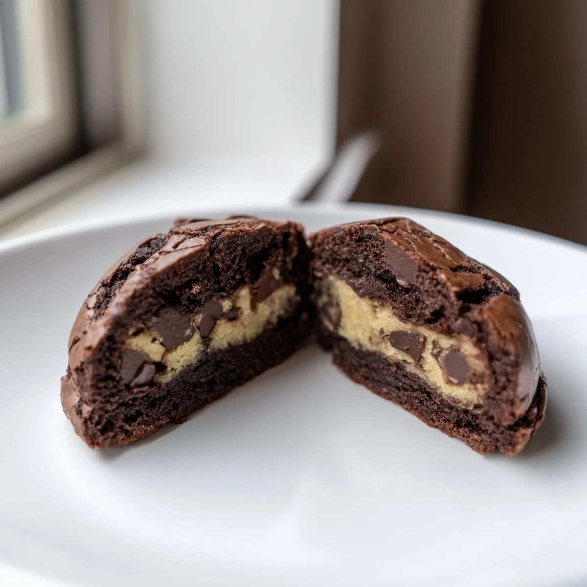 Crackly topped fudgy brownie cookies stuffed with cookie dough with melting chocolate centers