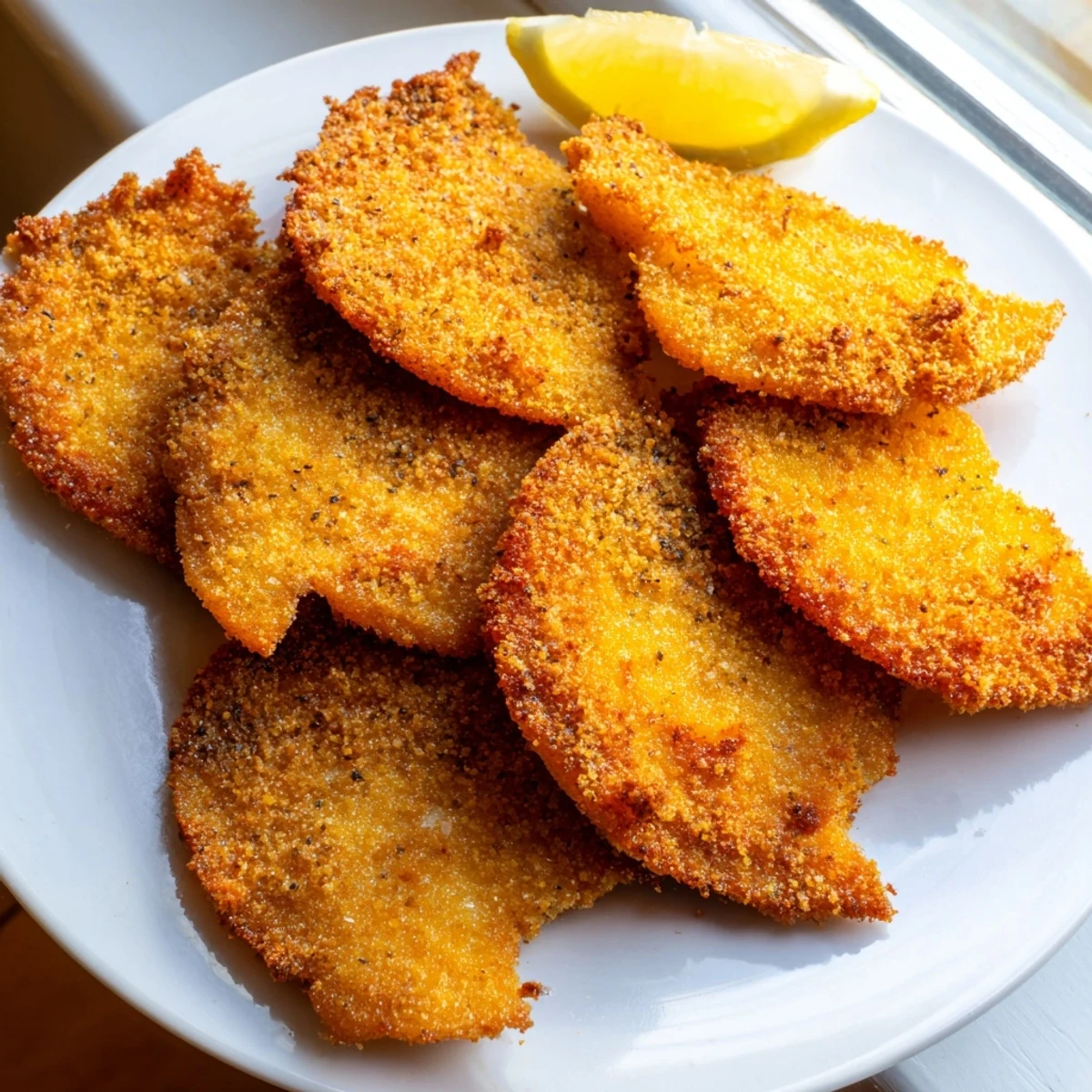 Crispy Greek fried cheese with crunchy coating served alongside bright lemon slices