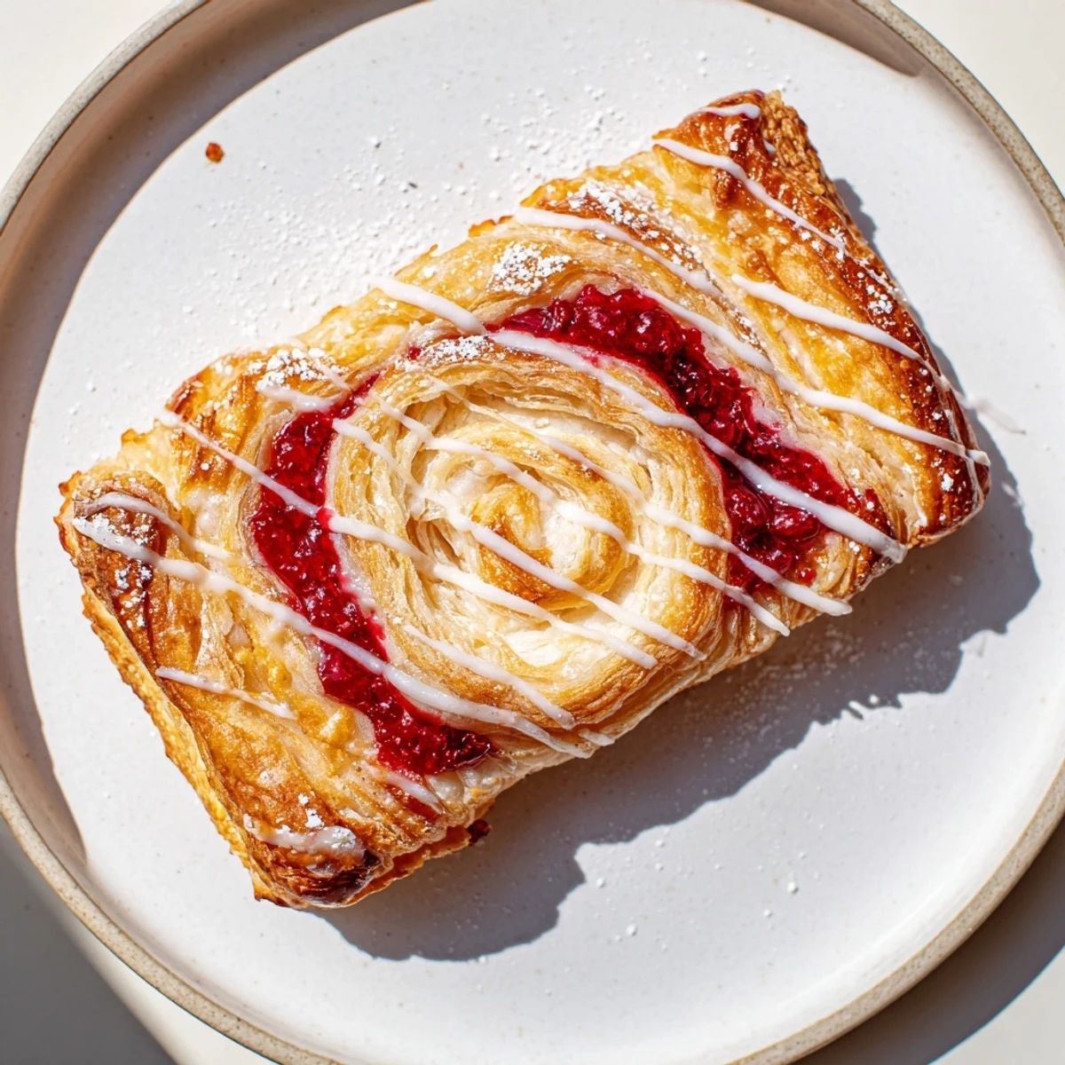 Flaky pastries filled with tangy cream cheese and bright red raspberries, perfect for weekend brunch