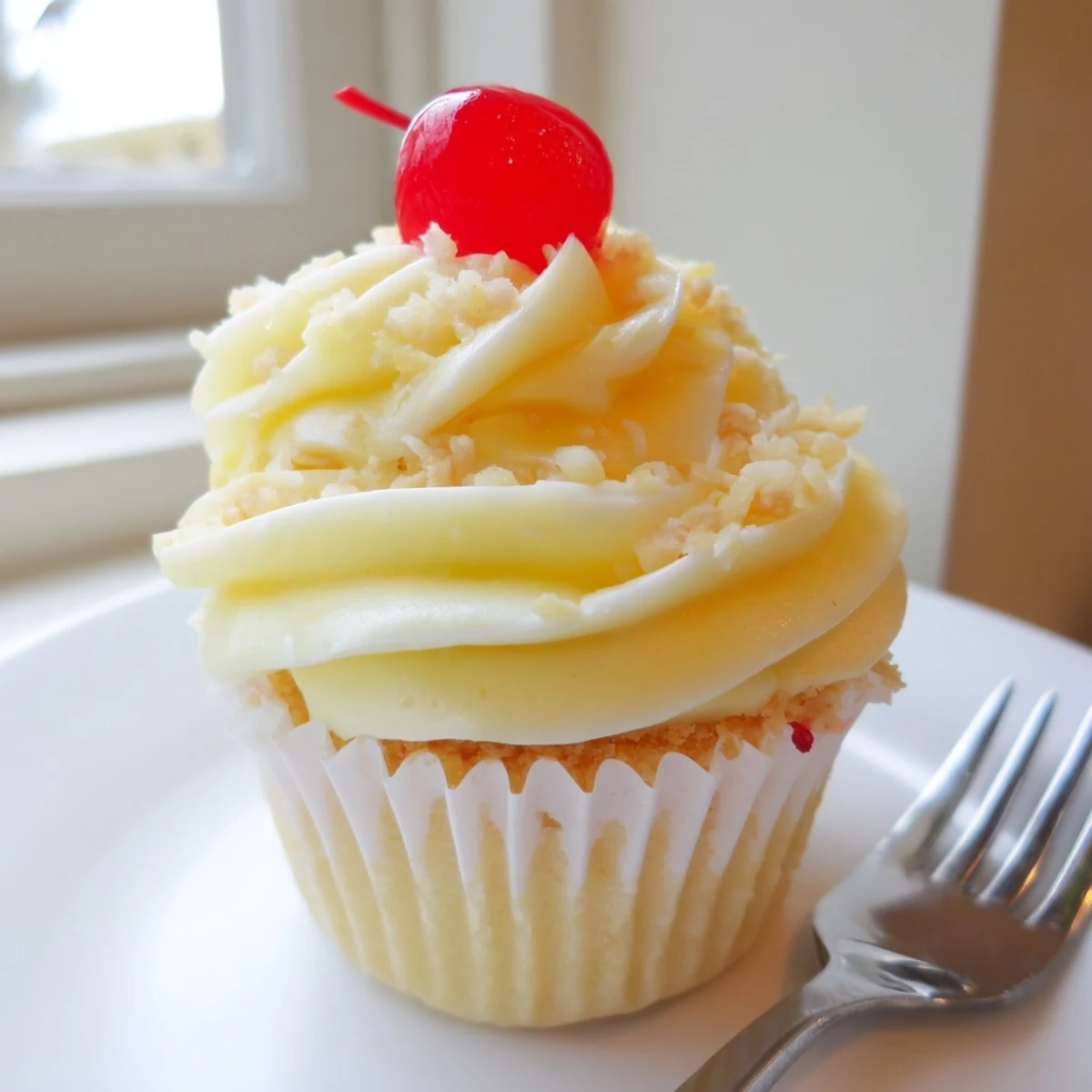 Moist pineapple cake swirled with light whipped topping in these Dole Whip Cupcakes.