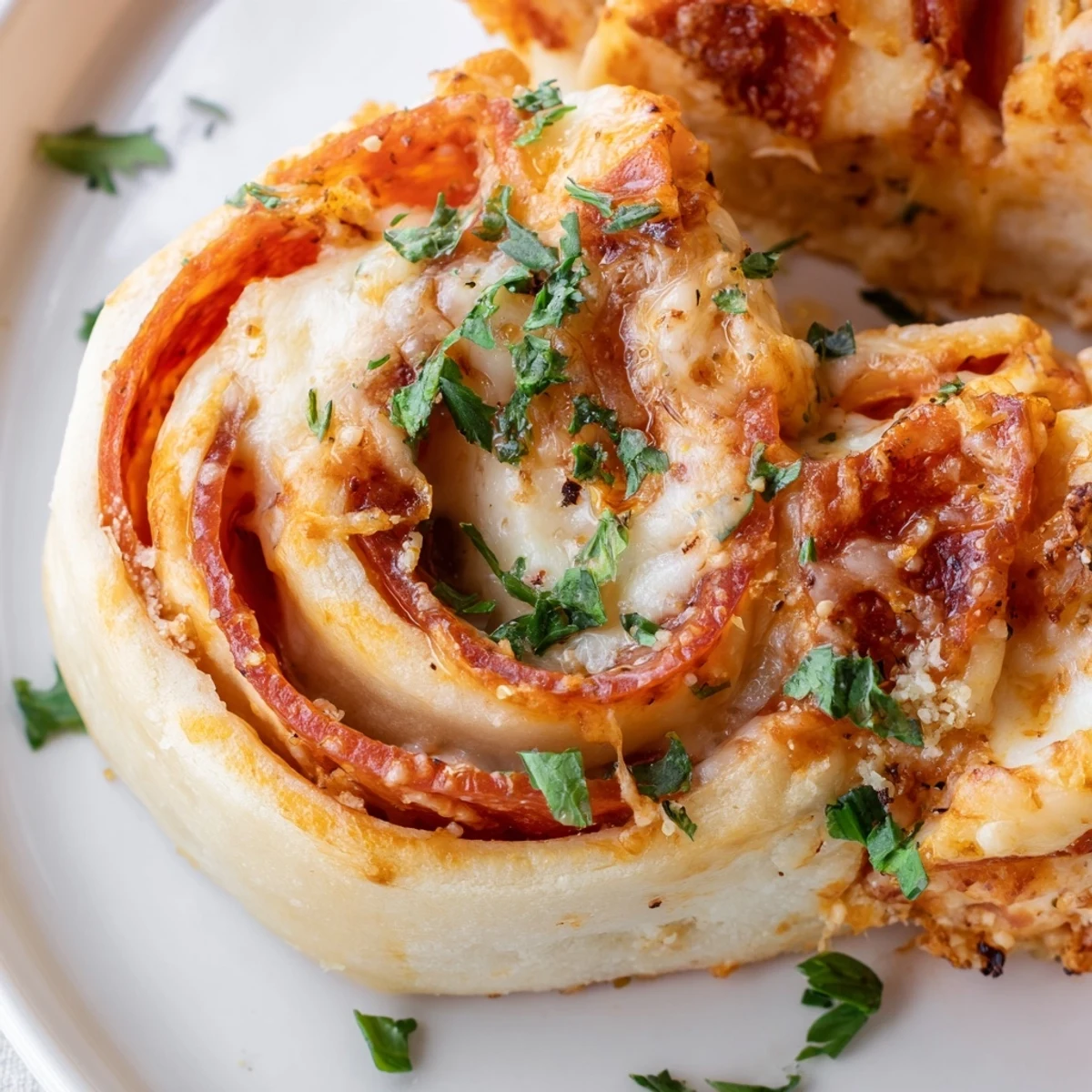 Golden pepperoni pizza roll breadsticks served warm with marinara dipping sauce