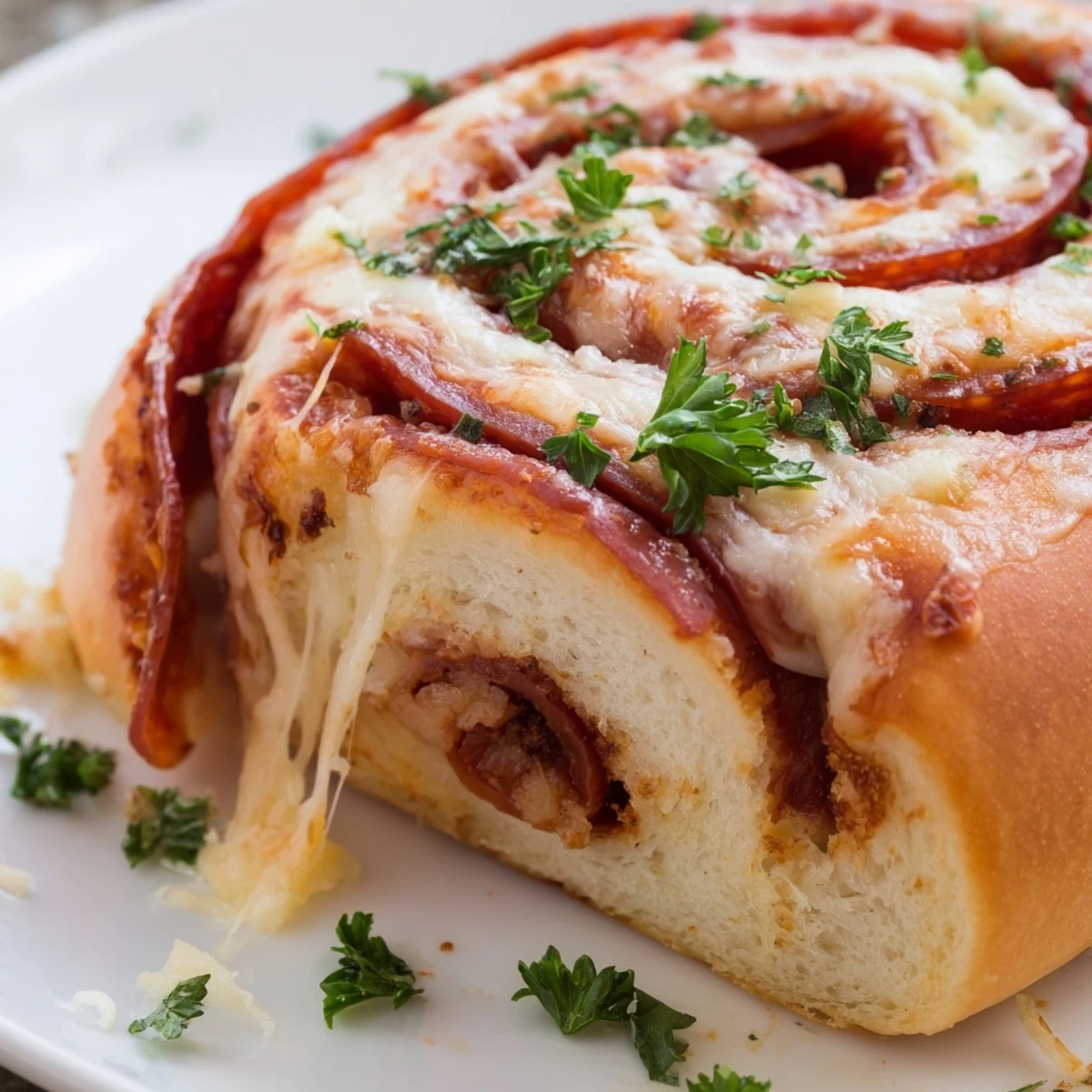 Baked pizza roll breadsticks brushed with garlic butter and sprinkled with parsley