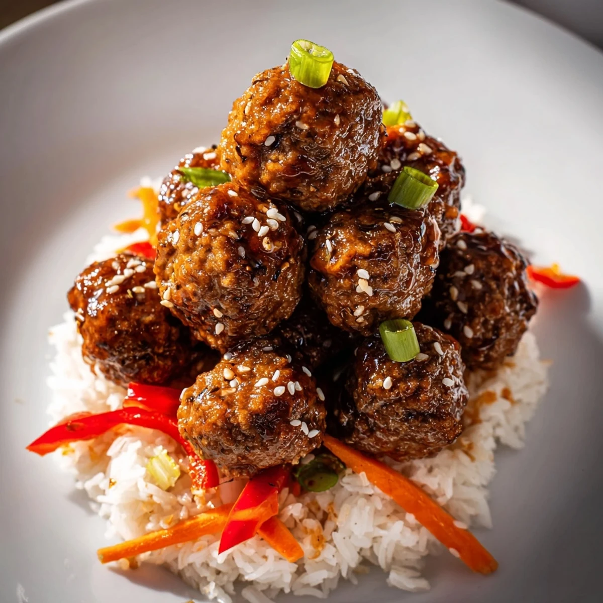Sizzling Hello Fresh Firecracker Meatballs tossed in spicy-sweet sauce beside crisp vegetables