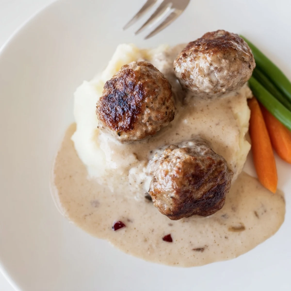 Pan-seared Homemade Ikea Meatballs browned, aromatic with allspice and nutmeg