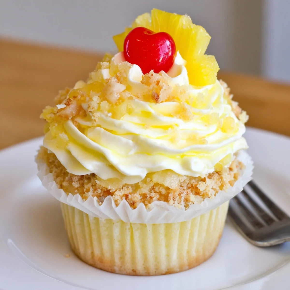 Freshly baked Dole Whip Cupcakes Recipe cooling on a wire rack, tropical aroma